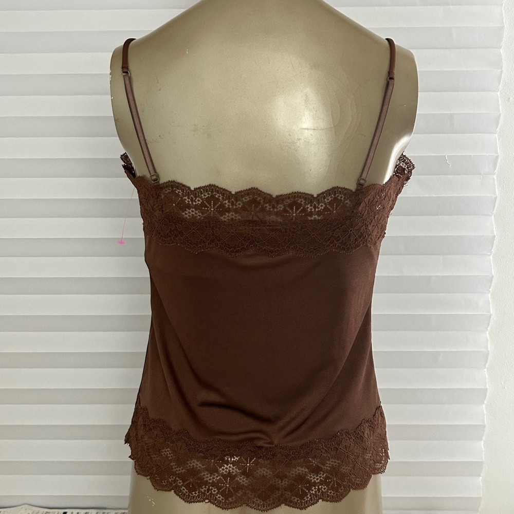 The Limited Brown Lace Trim Beaded Babydoll Cami Top Womens Sz M Y2K Preppy Chic - Picture 2 of 11